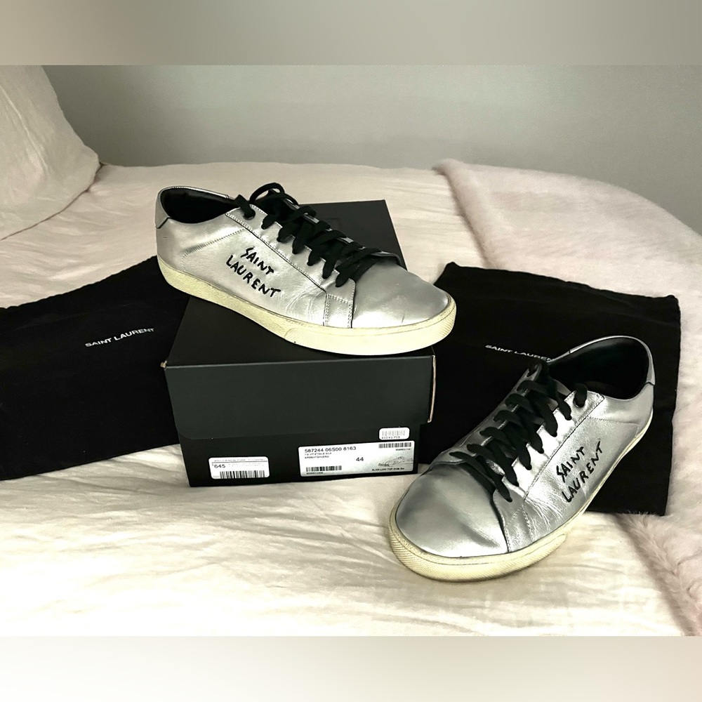 Men’s size 44 (US 11) silver Yves Saint Laurent sneakers. Worn only a few times.
